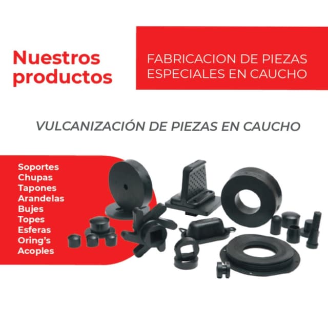 Nuestros productos - Vulcanizacion de piezas de caucho. Neopreno, Nitrilo, Viton. Soportes, chupas, tapones, arandelas, bujes, topes, esferas, oring, acoples